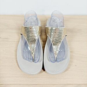 FitFlop Gold Metallic T-Strap Thong‎ Flat Sandals 193